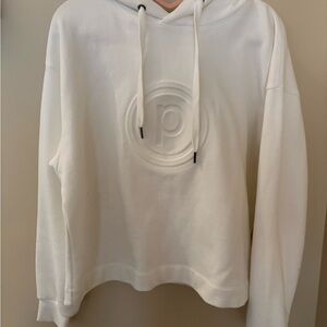 Pure Barre White Embossed Logo Crop Hoodie
